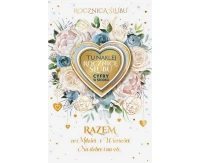Card Wedding Anniversary, Heart with attached number, blue, 13x20.5 cm